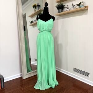 NWOT Neon Green Pleated Maxi Dress with Side Cutouts Women's Size M